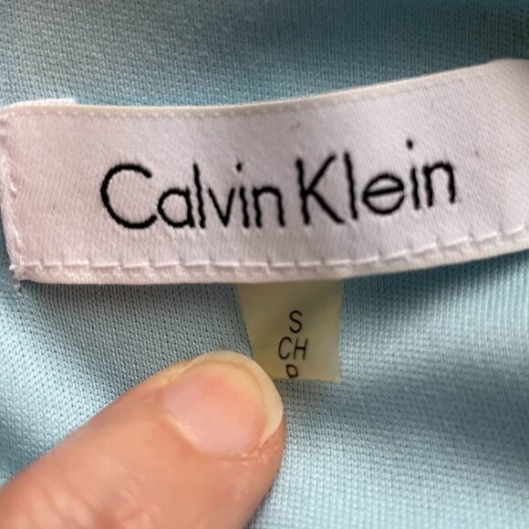 Calvin Klein Cap Slv Twist Neckline Animal Print Poly Blend Top Blue Blk Wht S - Picture 9 of 13